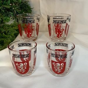 Set of 4 MCM lion and shield crest lowball / whiskey / rocks barware glasses